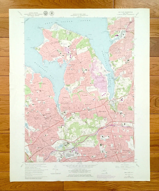 Antique Sea Cliff, New York 1968 US Geological Survey Topographic Map – Queens, Nassau County, Oyster Bay, Glen Cove, North Hempstead, NY