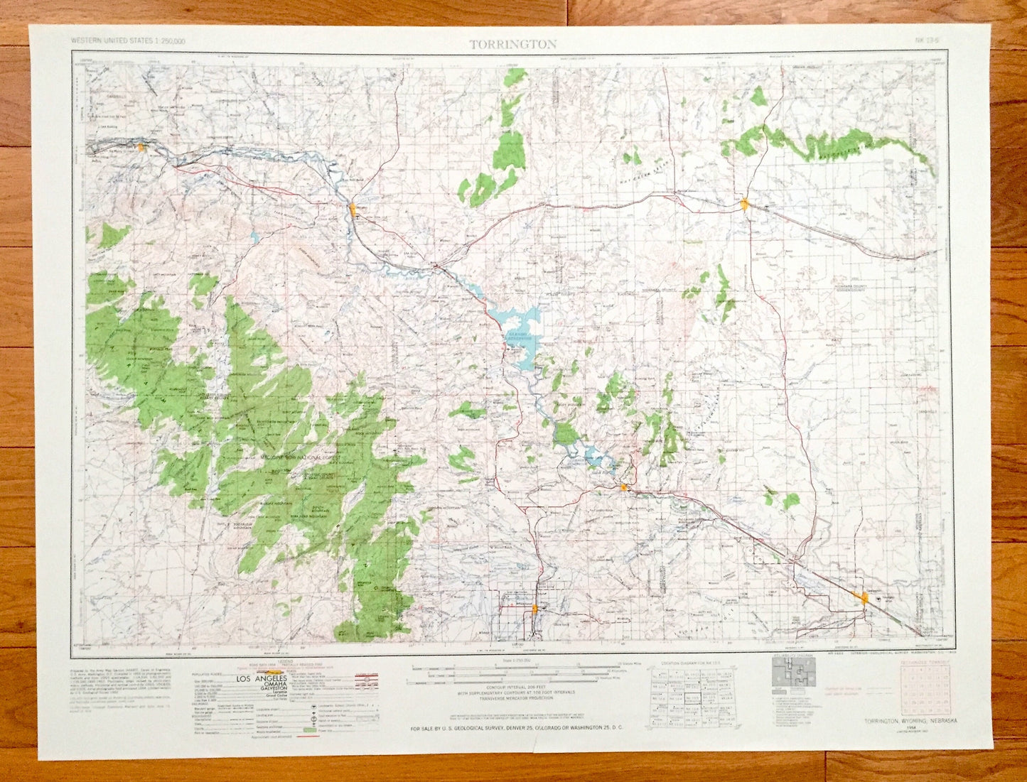 Antique Torrington, Wyoming 1954 US Geological Survey Topographic Map – Guernsey, Wheatland, Douglas, Glenrock Manville Lusk Lost Springs WY