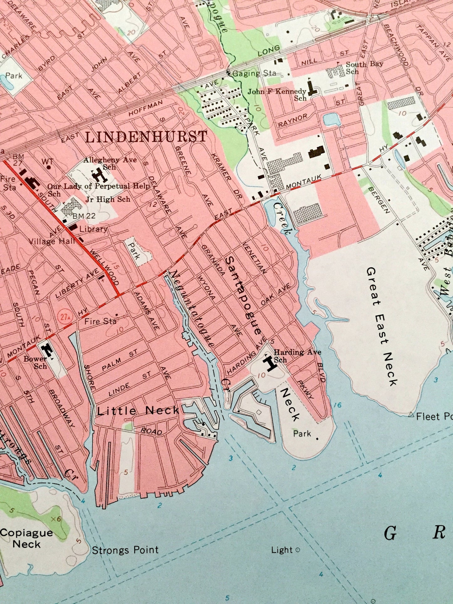 Antique Bay Shore West, New York 1969 US Geological Survey Topographic Map – Fire Island, Suffolk County, Long Island, Islip, Babylon, NY