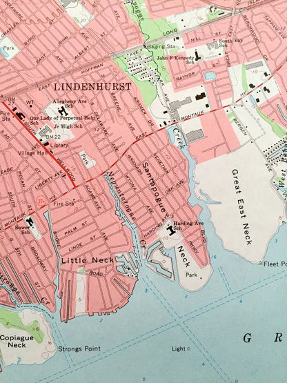 Antique Bay Shore West, New York 1969 US Geological Survey Topographic Map – Fire Island, Suffolk County, Long Island, Islip, Babylon, NY