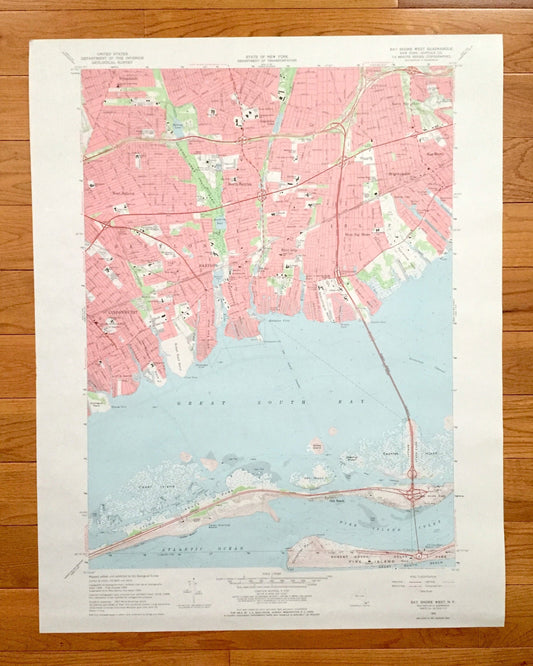 Antique Bay Shore West, New York 1969 US Geological Survey Topographic Map – Fire Island, Suffolk County, Long Island, Islip, Babylon, NY