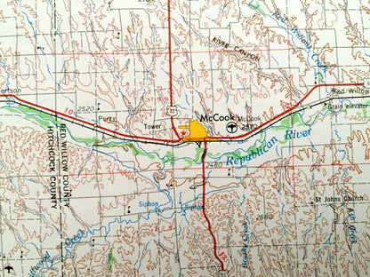 Antique McCook, Nebraska 1954 US Geological Survey Topographic Map – Cambridge, Bartley, Indianola, Culbertson Trenton Benkelman Stratton NE