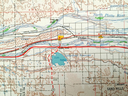 Antique North Platte, Nebraska 1954 US Geological Survey Topographic Map – Sutherland, Ogallala, Paxton, Hershey, Maxwell Brady Stapleton NE