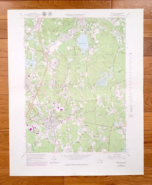 Antique Mansfield, Massachusetts 1964 US Geological Survey Topographic Map – Norfolk, Bristol County, Foxborough, Stoughton, Walpole, MA