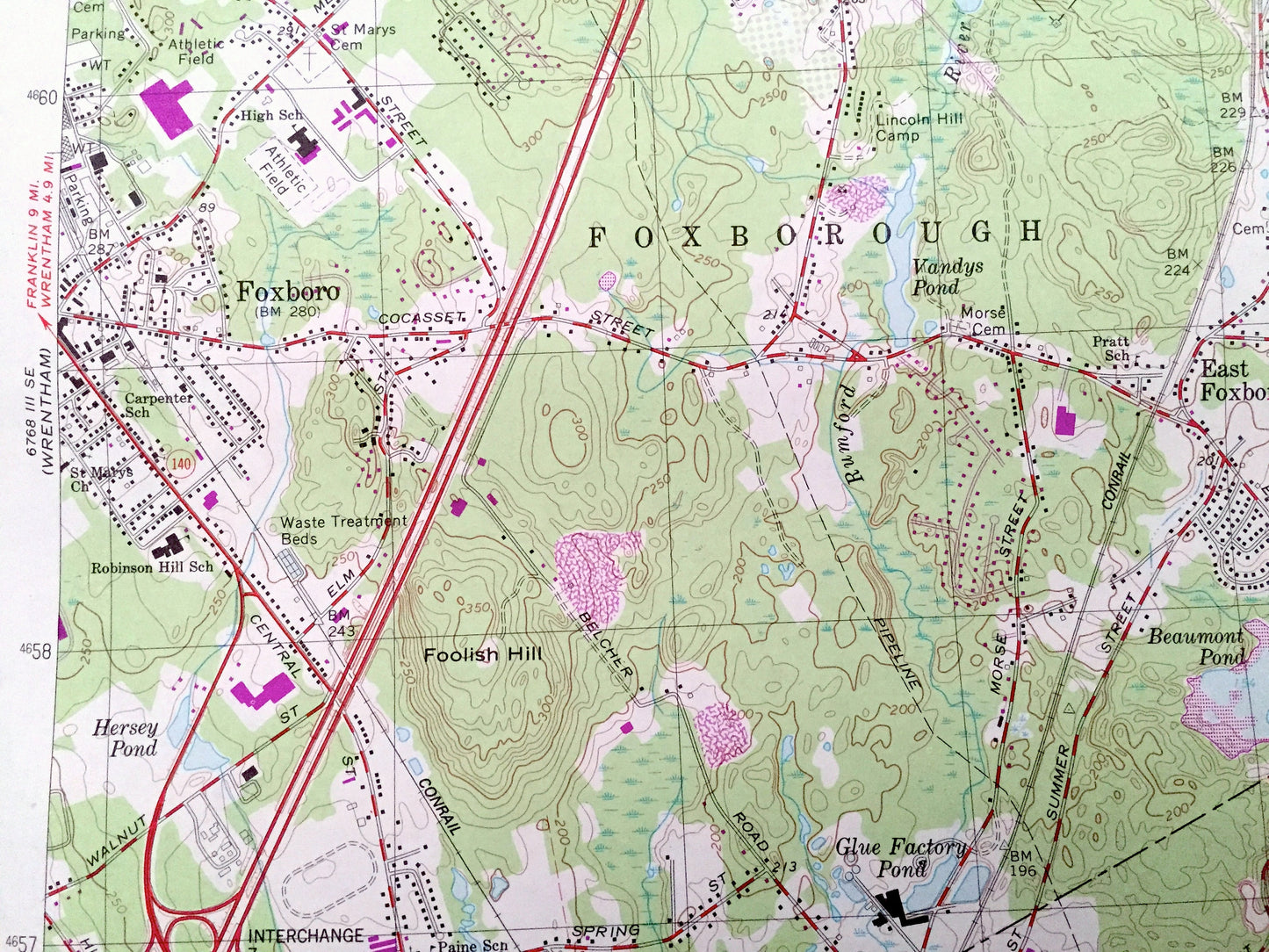 Antique Mansfield, Massachusetts 1964 US Geological Survey Topographic Map – Norfolk, Bristol County, Foxborough, Stoughton, Walpole, MA
