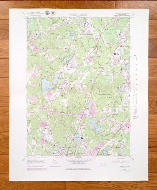 Antique Wrentham, Massachusetts 1964 US Geological Survey Topographic Map – Bristol, Norfolk County, Walpole, Plainville, Foxborough, MA