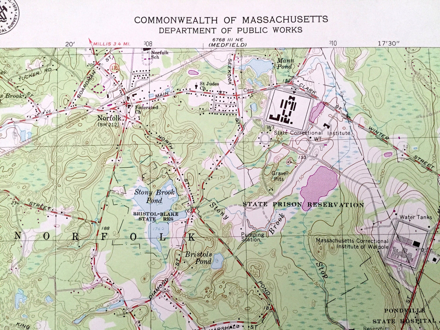 Antique Wrentham, Massachusetts 1964 US Geological Survey Topographic Map – Bristol, Norfolk County, Walpole, Plainville, Foxborough, MA