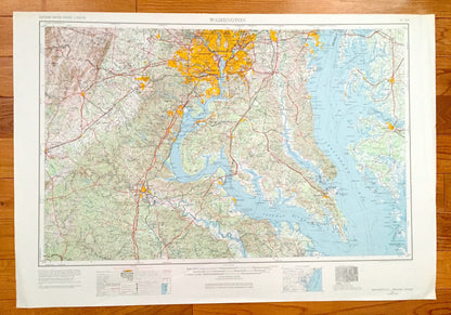 Antique Washington, DC 1957 US Geological Survey Topographic Map – Annapolis, Maryland, Alexandria, Falls Church, Arlington Chesapeake MD va