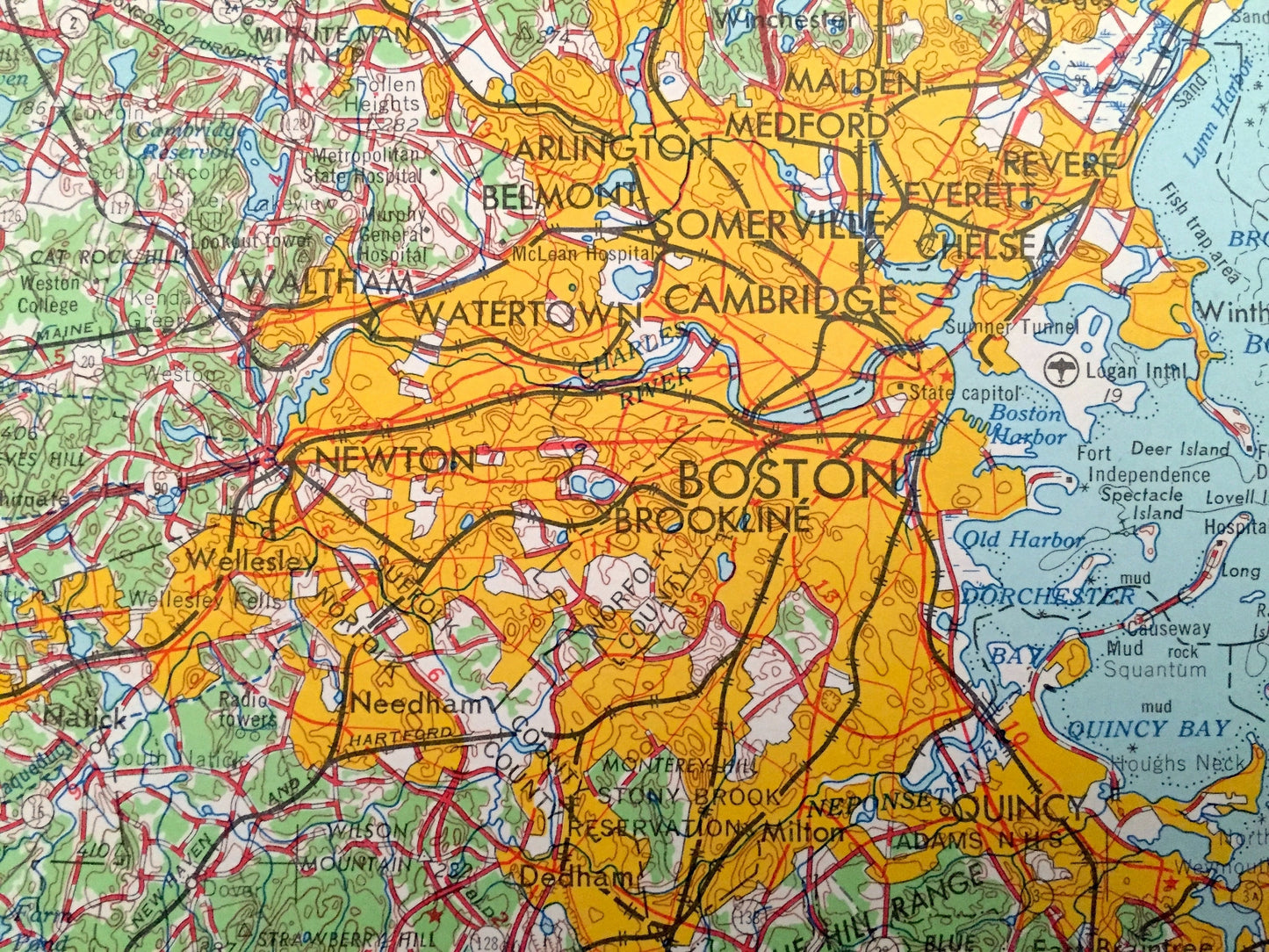 Antique Boston, Massachusetts 1956 US Geological Survey Topographic Map – Cambridge, Newton, Cape Cod, Brookline, Quincy, Revere, Salem, MA
