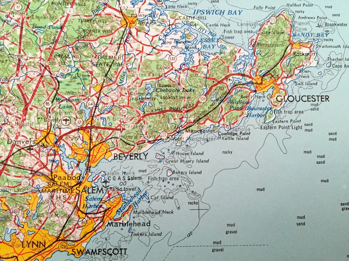 Antique Boston, Massachusetts 1956 US Geological Survey Topographic Map – Cambridge, Newton, Cape Cod, Brookline, Quincy, Revere, Salem, MA