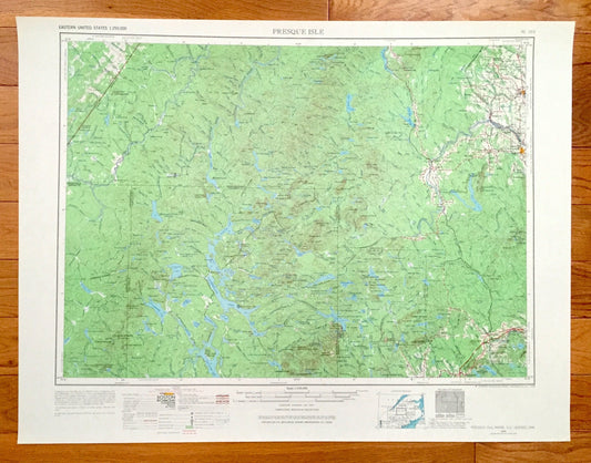 Antique Presque Isle, Maine 1954 US Geological Survey Topographic Map – Caribou, Washburn, Ashland, Oakfield, Mapleton, Island Falls, Quebec