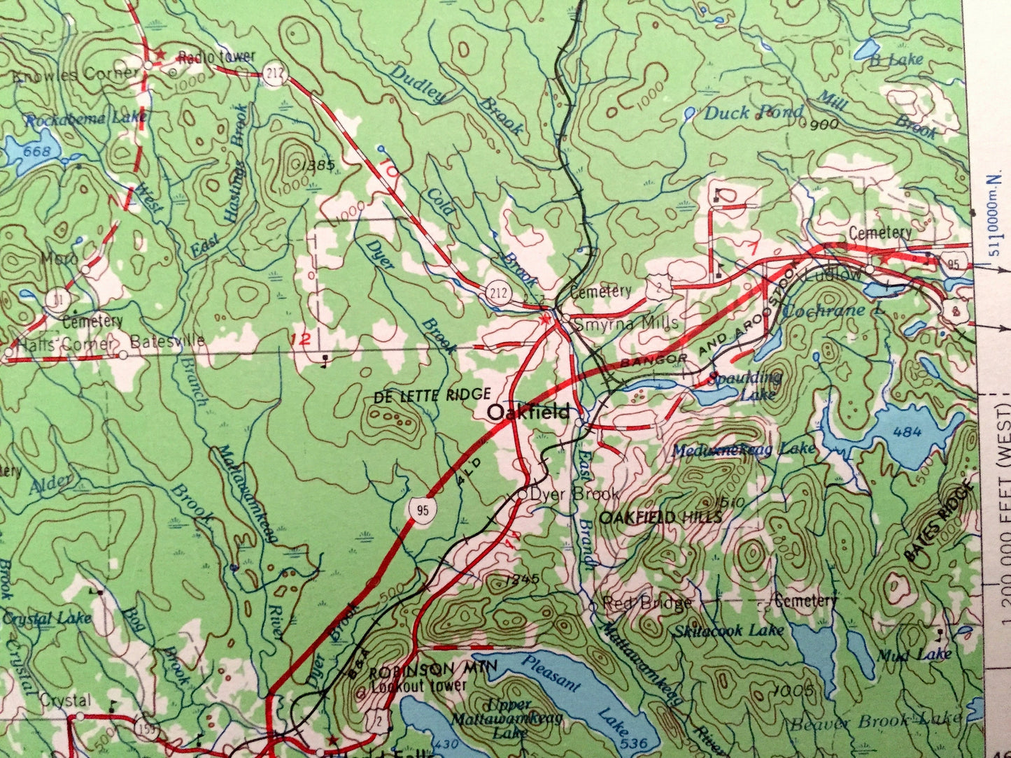 Antique Presque Isle, Maine 1954 US Geological Survey Topographic Map – Caribou, Washburn, Ashland, Oakfield, Mapleton, Island Falls, Quebec