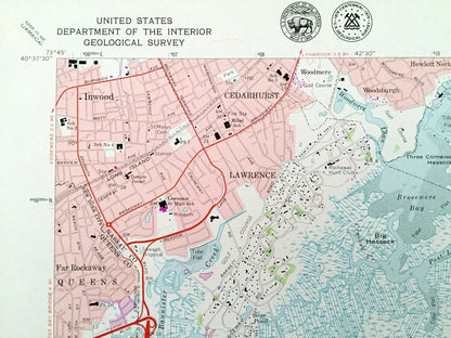 Antique Lawrence, New York 1966 US Geological Survey Topographic Map – Queens, Nassau County, Hempstead, Long Beach, Cedarhurst, Inwood, NY