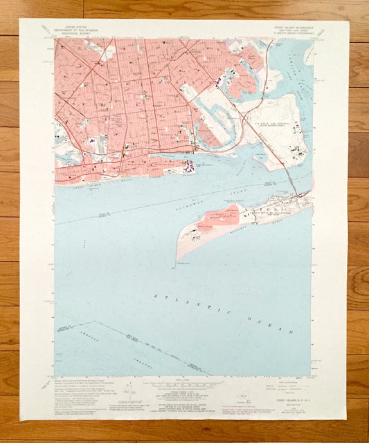 Antique Coney Island, New York 1966 US Geological Survey Topographic Map – Kings, Queens County, Brooklyn, Flatlands NY, Monmouth County, NJ