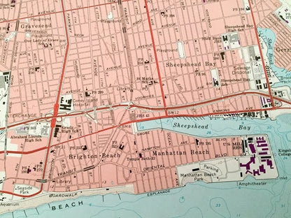 Antique Coney Island, New York 1966 US Geological Survey Topographic Map – Kings, Queens County, Brooklyn, Flatlands NY, Monmouth County, NJ