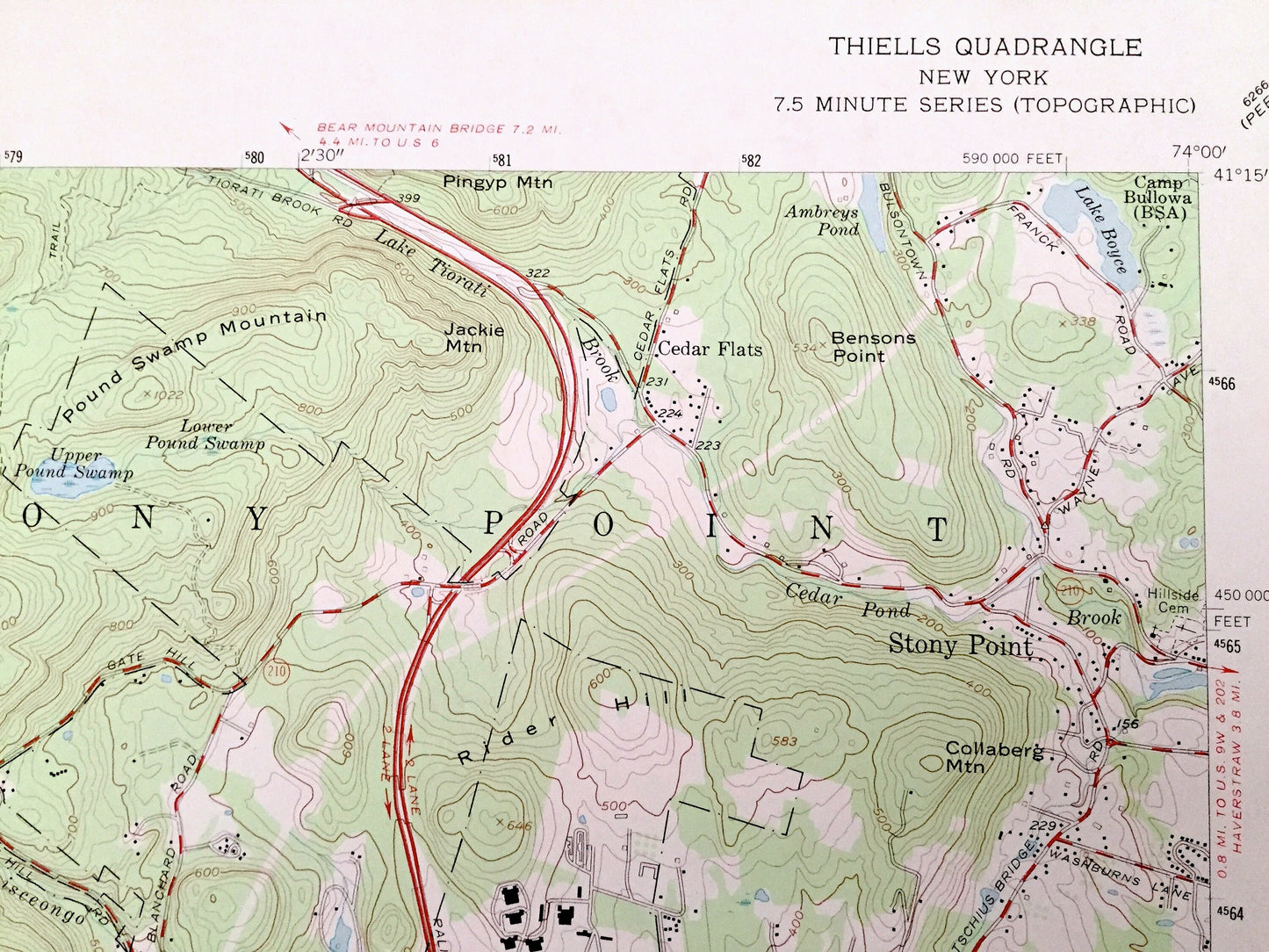 Antique Thiells, New York 1955 US Geological Survey Topographic Map – Orange, Rockland County, Tuxedo, Stony Point, Haverstraw, Ramapo, NY