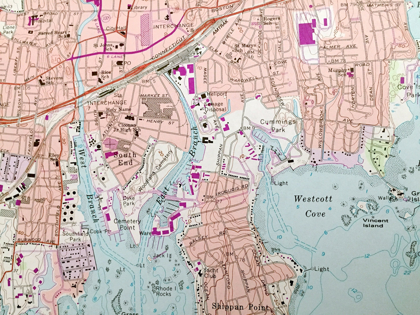 Antique Stamford, Connecticut 1960 US Geological Survey Topographic Map – Fairfield County, Greenwich, New Canaan, Riverbank, Darien, CT