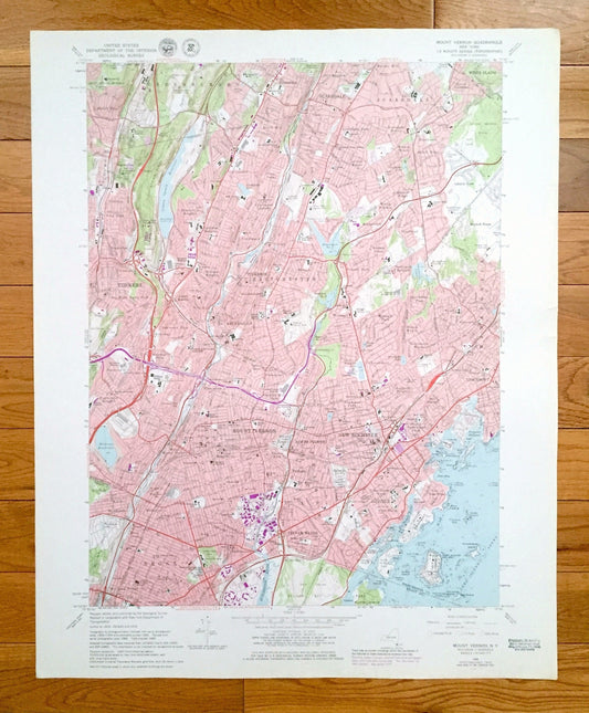 Antique Mount Vernon, New York 1966 US Geological Survey Topographic Map – Bronx, Westchester County, Yonkers, White Plains, Larchmont Mt NY