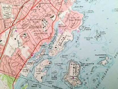 Antique Mount Vernon, New York 1966 US Geological Survey Topographic Map – Bronx, Westchester County, Yonkers, White Plains, Larchmont Mt NY