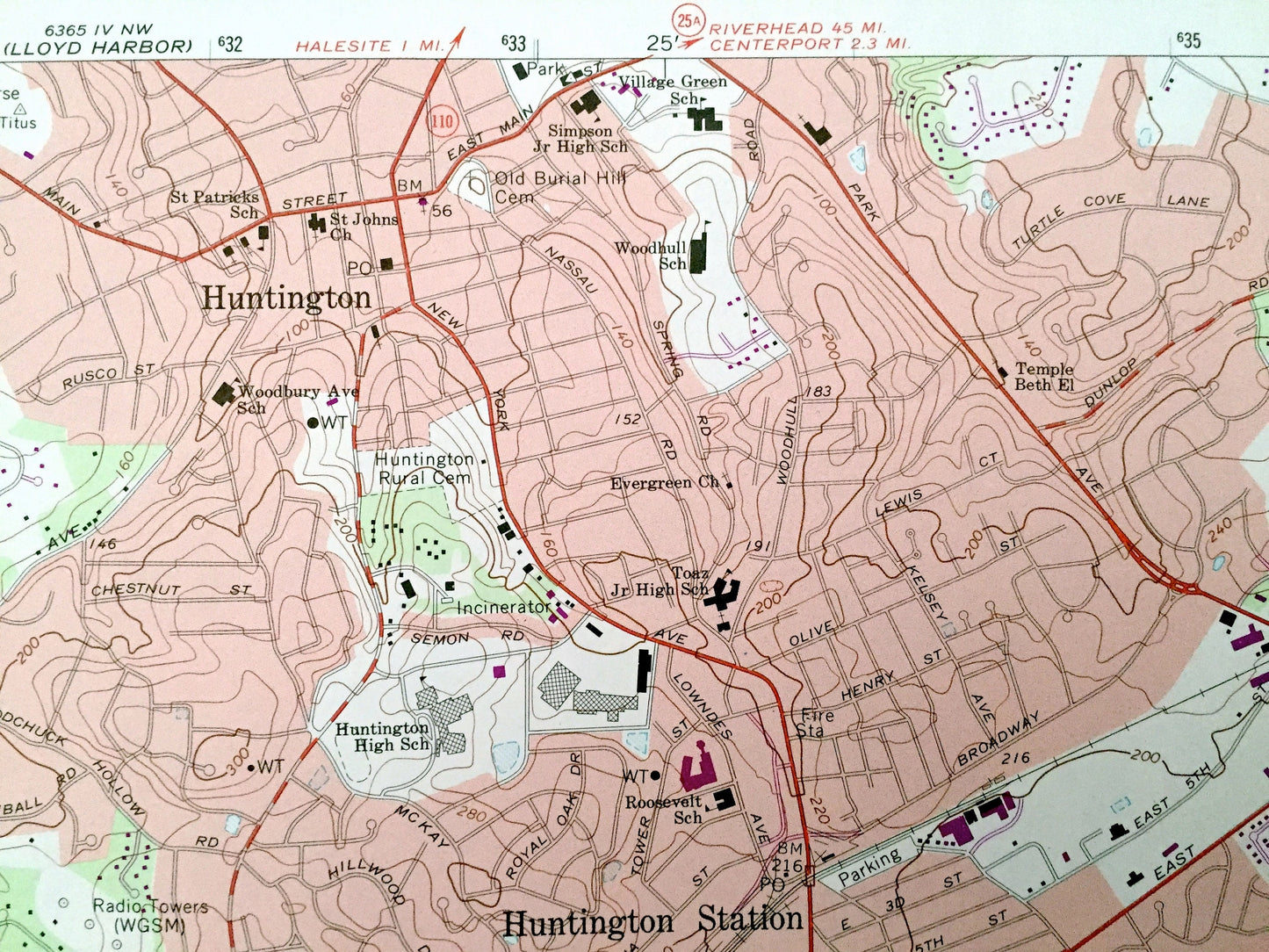 Antique Huntington, New York 1967 US Geological Survey Topographic Map – Suffolk, Nassau County, Oyster Bay, Laurel Hollow, Hicksville, NY