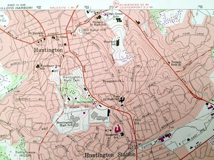 Antique Huntington, New York 1967 US Geological Survey Topographic Map – Suffolk, Nassau County, Oyster Bay, Laurel Hollow, Hicksville, NY