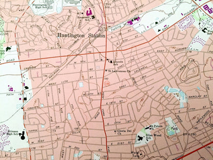 Antique Huntington, New York 1967 US Geological Survey Topographic Map – Suffolk, Nassau County, Oyster Bay, Laurel Hollow, Hicksville, NY