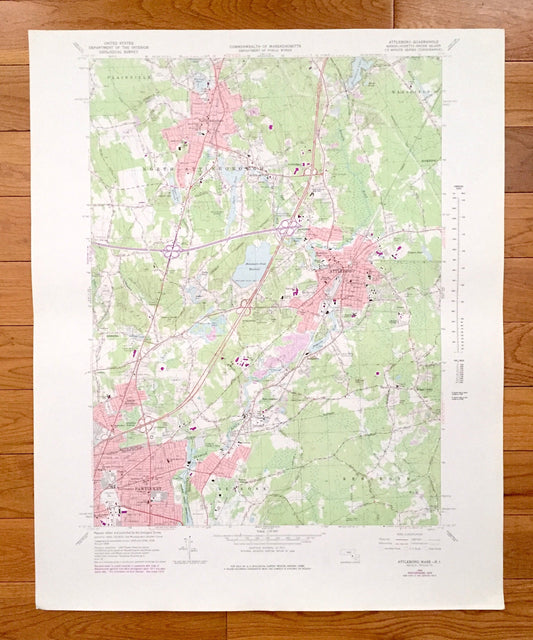 Antique Attleboro, Massachusetts 1964 US Geological Survey Topographic Map – Norfolk, Bristol County, MA, Providence County, Pawtucket, RI