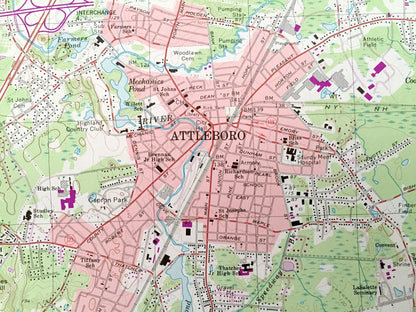 Antique Attleboro, Massachusetts 1964 US Geological Survey Topographic Map – Norfolk, Bristol County, MA, Providence County, Pawtucket, RI
