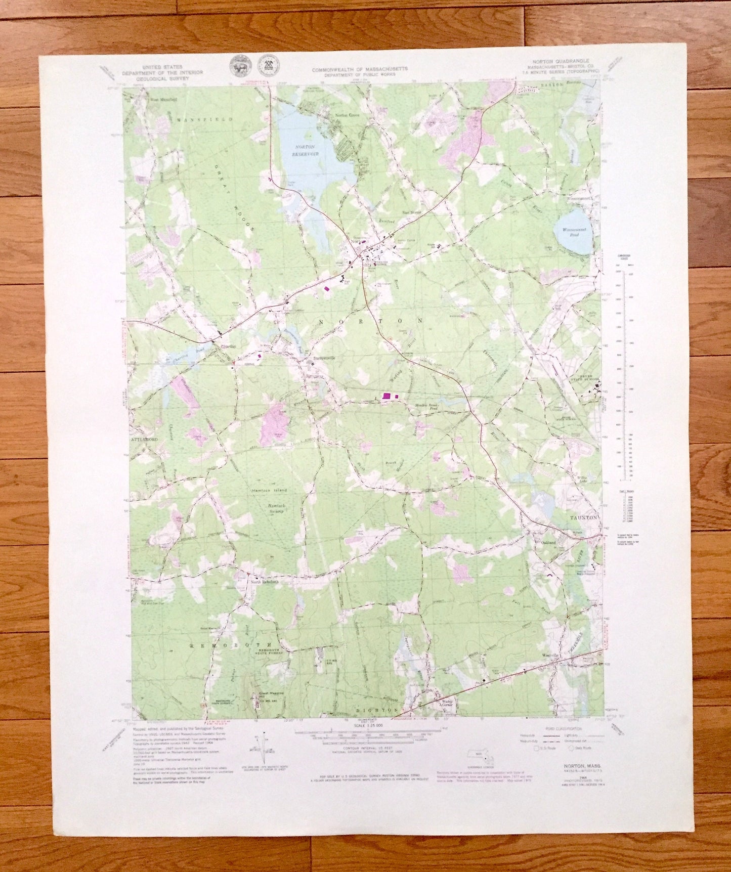 Antique Norton, Massachusetts 1964 US Geological Survey Topographic Map – Bristol County, Mansfield, Easton, Attleboro, Rehoboth, Taunton MA