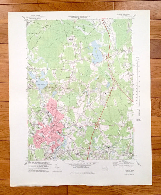 Antique Taunton, Massachusetts 1978 US Geological Survey Topographic Map – Plymouth, Bristol County, Norton, Easton, Bridgewater, Raynham MA
