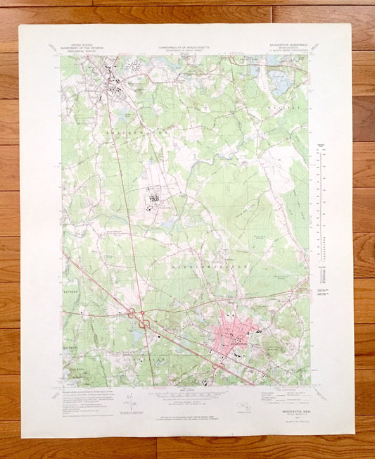 Antique Bridgewater, Massachusetts 1977 US Geological Survey Topographic Map – Plymouth, Bristol County, Halifax, Middleborough, Taunton, MA