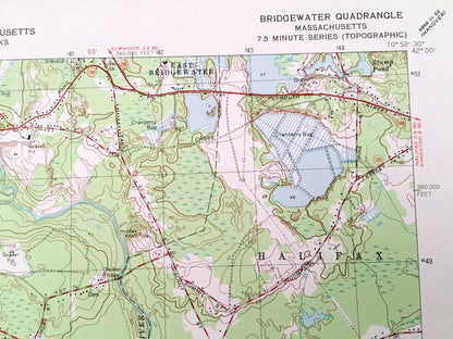 Antique Bridgewater, Massachusetts 1977 US Geological Survey Topographic Map – Plymouth, Bristol County, Halifax, Middleborough, Taunton, MA