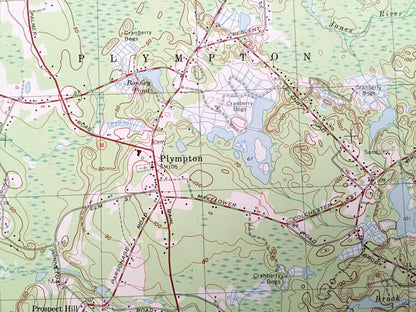 Antique Plympton, Massachusetts 1977 US Geological Survey Topographic Map – Plymouth County, Halifax, Kingston, Middleborough, Carver, MA