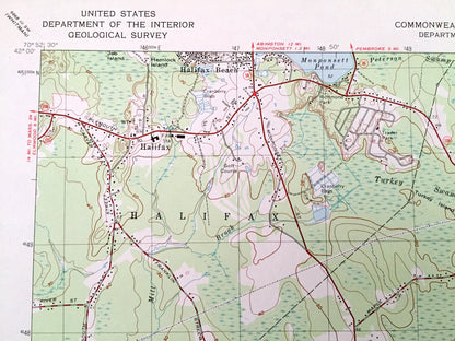 Antique Plympton, Massachusetts 1977 US Geological Survey Topographic Map – Plymouth County, Halifax, Kingston, Middleborough, Carver, MA
