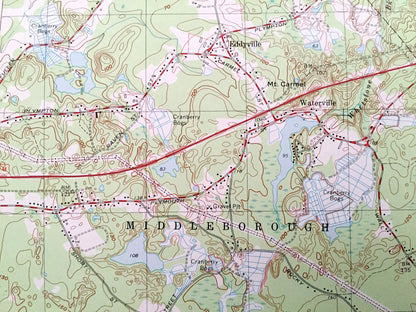 Antique Plympton, Massachusetts 1977 US Geological Survey Topographic Map – Plymouth County, Halifax, Kingston, Middleborough, Carver, MA