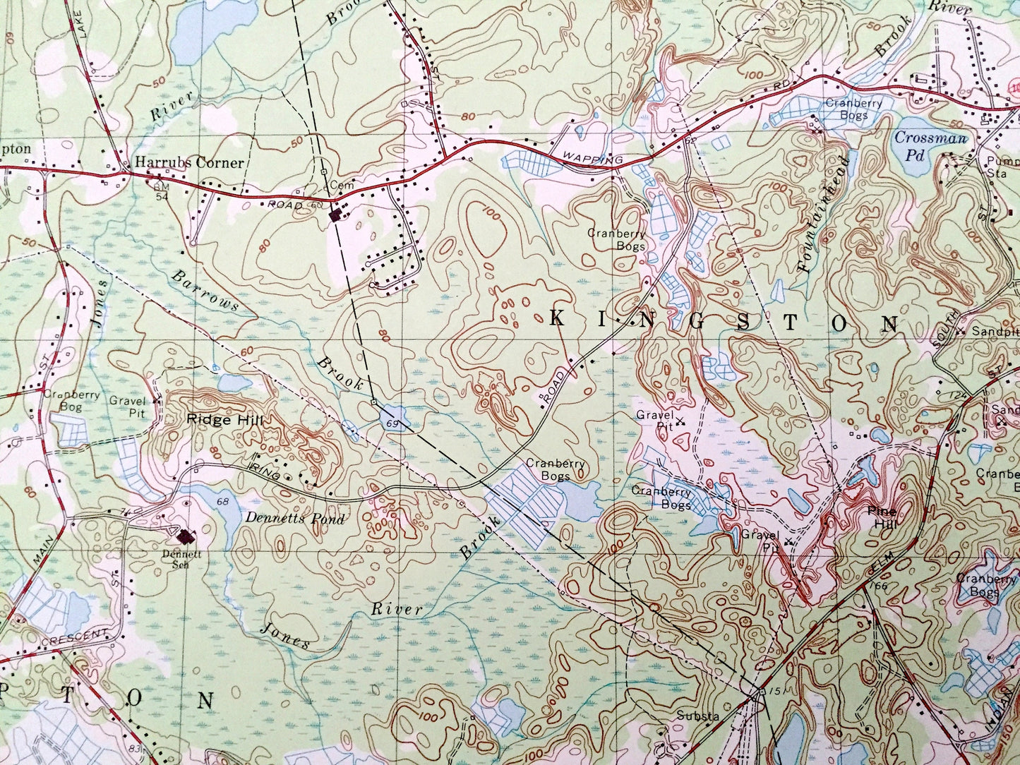 Antique Plympton, Massachusetts 1977 US Geological Survey Topographic Map – Plymouth County, Halifax, Kingston, Middleborough, Carver, MA