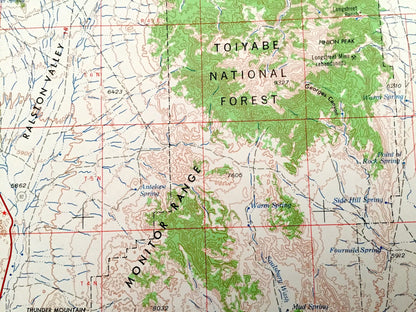 Antique Tonopah, Nevada 1962 US Geological Survey Topographic Map – Mineral, Esmeralda, Nye County, Toiyabe National Forest Desert Valley NV
