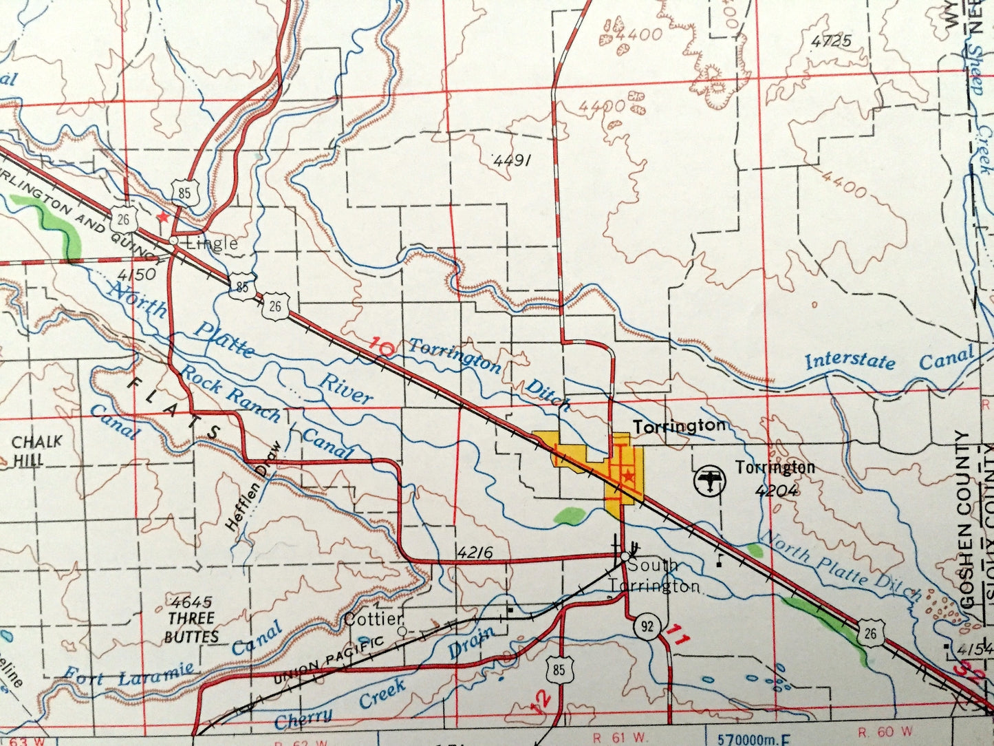 Antique Torrington, Wyoming 1954 US Geological Survey Topographic Map – Guernsey, Wheatland, Douglas, Glenrock Manville Lusk Lost Springs WY