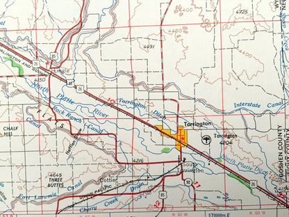 Antique Torrington, Wyoming 1954 US Geological Survey Topographic Map – Guernsey, Wheatland, Douglas, Glenrock Manville Lusk Lost Springs WY