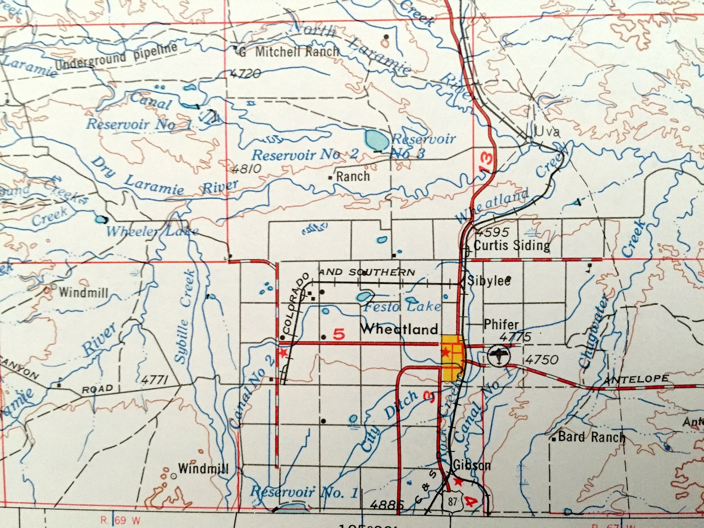Antique Torrington, Wyoming 1954 US Geological Survey Topographic Map – Guernsey, Wheatland, Douglas, Glenrock Manville Lusk Lost Springs WY