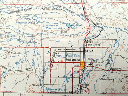 Antique Torrington, Wyoming 1954 US Geological Survey Topographic Map – Guernsey, Wheatland, Douglas, Glenrock Manville Lusk Lost Springs WY