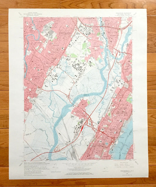 Antique Weehawken, New Jersey 1955 US Geological Survey Topographic Map – Hudson, Bergen, Passaic County, Secaucus, Hoboken, Lodi, New York