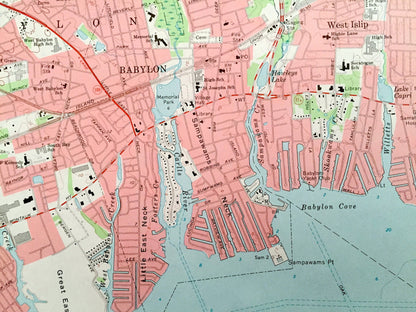 Antique Bay Shore West, New York 1969 US Geological Survey Topographic Map – Fire Island, Suffolk County, Long Island, Islip, Babylon, NY