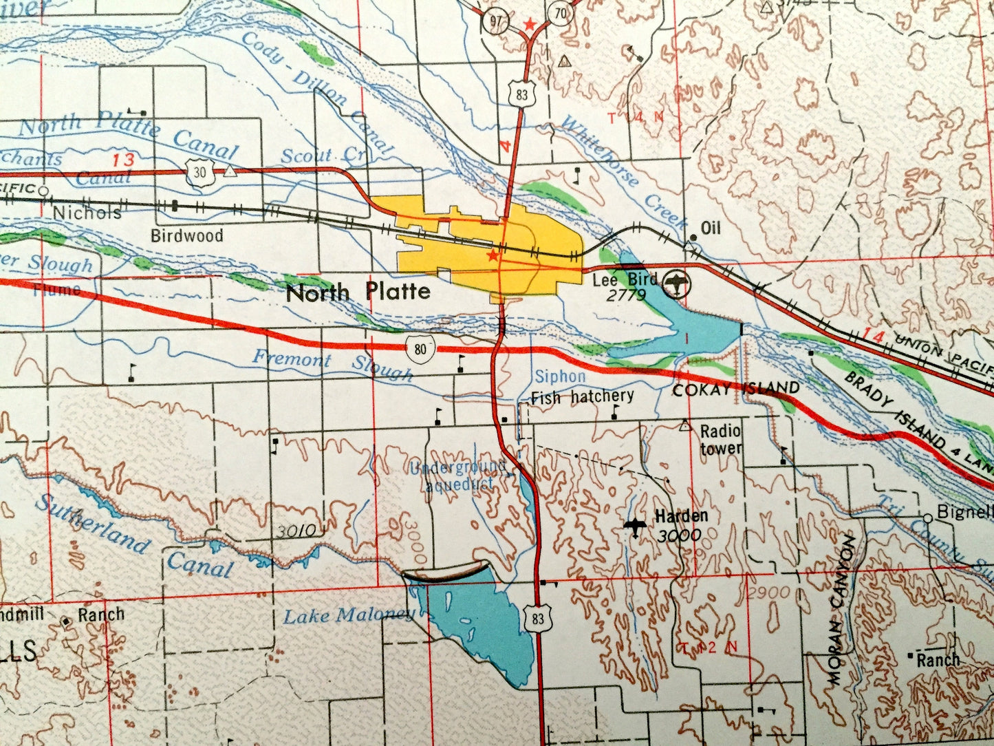 Antique North Platte, Nebraska 1954 US Geological Survey Topographic Map – Sutherland, Ogallala, Paxton, Hershey, Maxwell Brady Stapleton NE