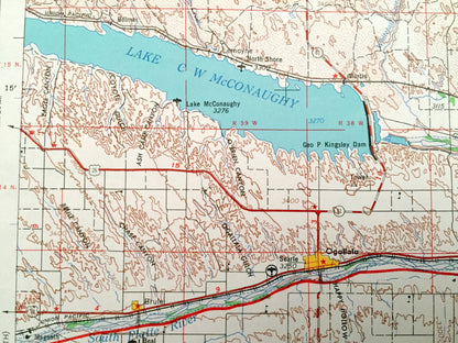 Antique North Platte, Nebraska 1954 US Geological Survey Topographic Map – Sutherland, Ogallala, Paxton, Hershey, Maxwell Brady Stapleton NE
