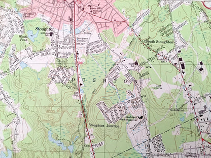 Antique Brockton, Massachusetts 1975 US Geological Survey Topographic Map – Plymouth, Bristol, Norfolk County, Stoughton, Easton, Avon, MA