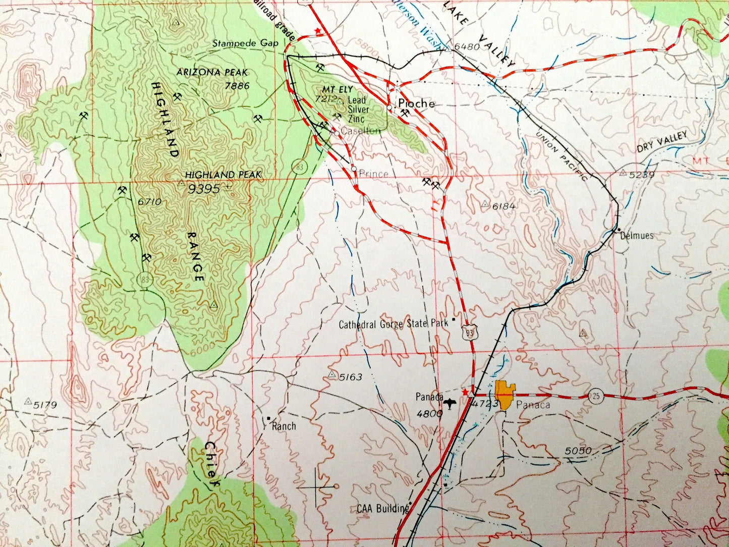 Antique Caliente, Nevada 1954 US Geological Survey Topographic Map – Pioche, Panaca, Carp, Crystal Springs, Alamo, Hiko Delamar Mountains NV