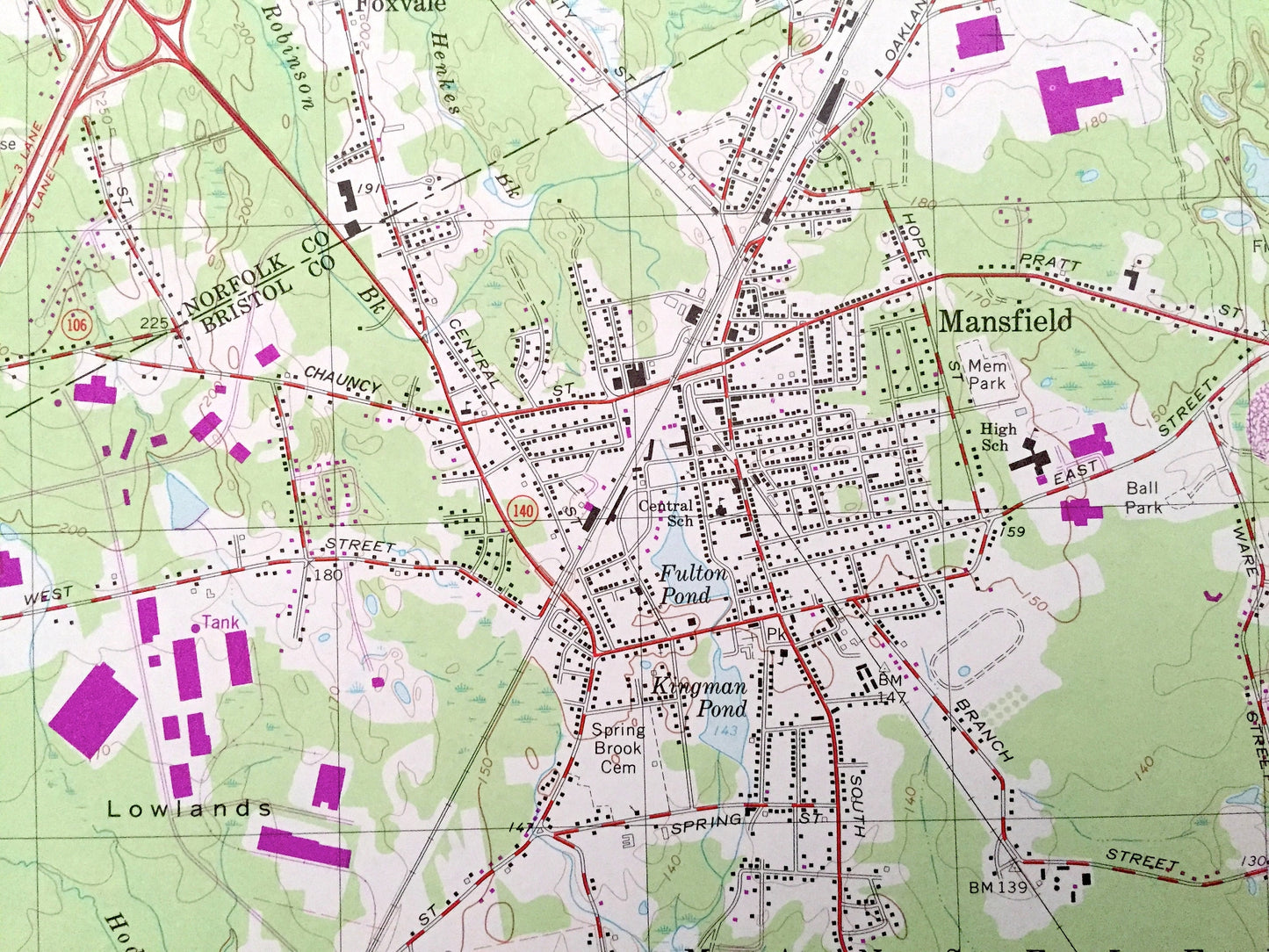Antique Mansfield, Massachusetts 1964 US Geological Survey Topographic Map – Norfolk, Bristol County, Foxborough, Stoughton, Walpole, MA