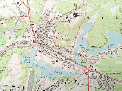 Antique Ayer, Massachusetts 1966 US Geological Survey Topographic Map – Middlesex, Worcester County, Groton, Harvard, Boxborough, Shirley MA