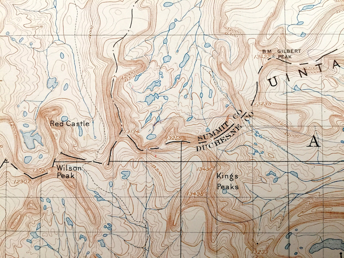 Antique Ashley National Forest, Utah 1906 US Geological Survey Topographic Map – Gilbert Peak, Uinta Mountains, Wasatch, Summit, Duchesne UT